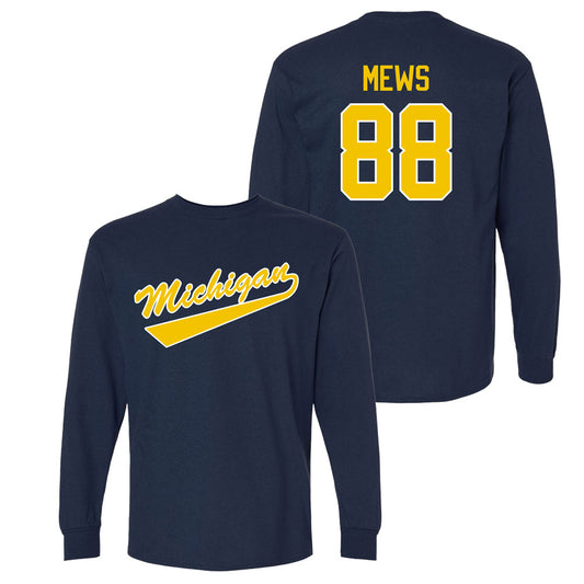 Valiant University of Michigan Hockey Henry Mews Navy Long Sleeve Script Jersey Tee