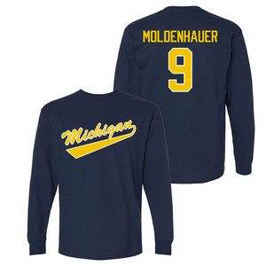 Valiant University of Michigan Hockey Nick Moldenhauer Navy Long Sleeve Script Jersey Tee
