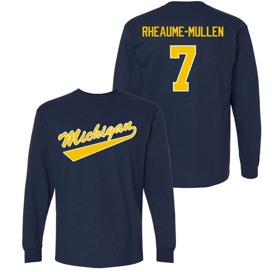Valiant University of Michigan Hockey Dakoda Rhéaume-Mullen Navy Long Sleeve Script Jersey Tee