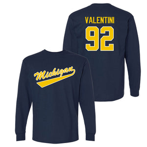 Valiant University of Michigan Hockey Adam Valentini Navy Long Sleeve Script Jersey Tee