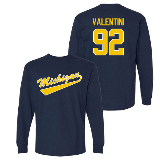 Valiant University of Michigan Hockey Adam Valentini Navy Long Sleeve Script Jersey Tee