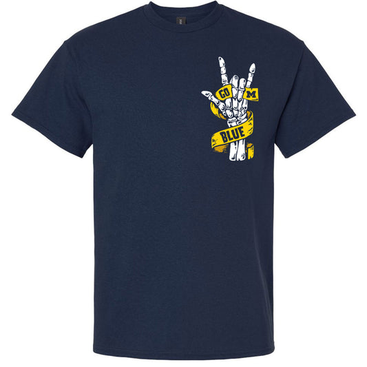 Valiant Brand University of Michigan Navy "ILY Go Blue" Skelton Hand Tee