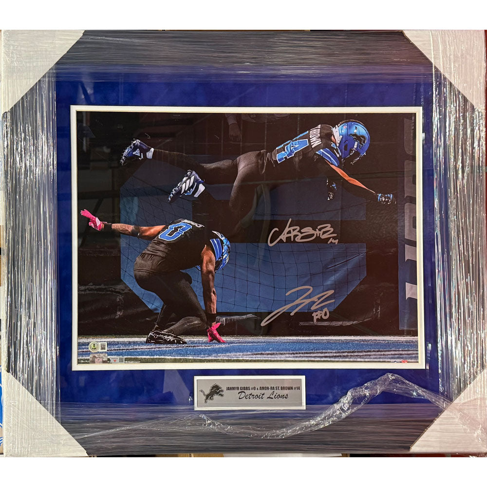 Jahmyr Gibbs & Amon-Ra St. Brown Dual-Autographed Framed 16" x 20" Detroit Lions Photo