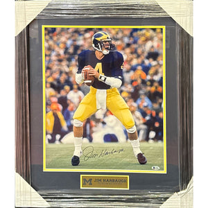 Jim Harbaugh Autographed Framed Michigan Wolverines Action Photo