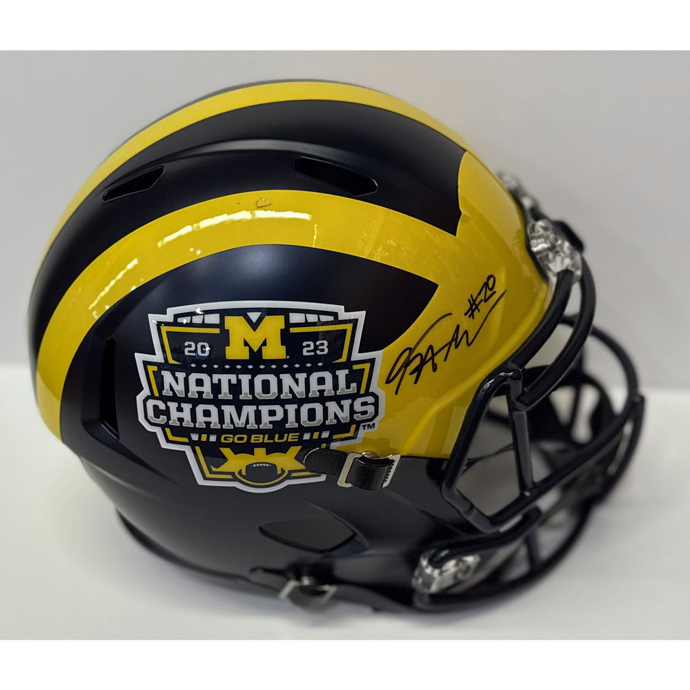 Kalel Mullings Autographed 2023 National Champions Full-Size Replica Michigan Helmet