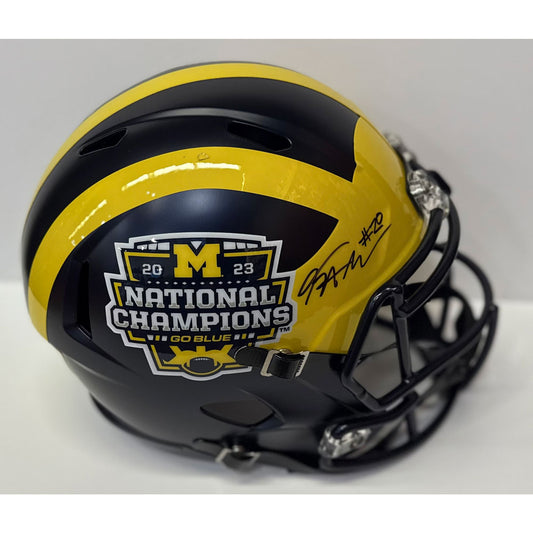 Kalel Mullings Autographed 2023 National Champions Full-Size Replica Michigan Helmet
