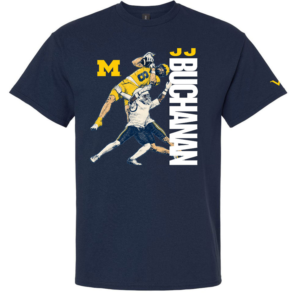 Valiant University of Michigan Football Navy JJ Buchanan "Catch" Graphic Tee