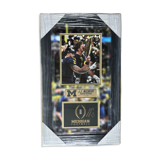 University of Michigan J.J. McCarthy Autographed 2023 National Championship Note Card & Photo Display