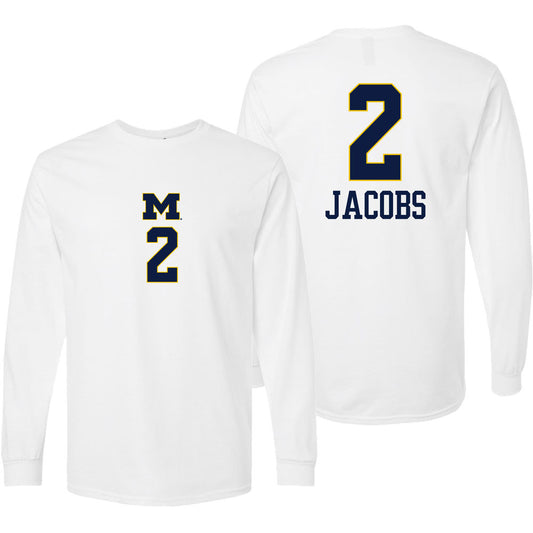 Valiant University of Michigan Volleyball Allison Jacobs #2 White Long Sleeve Jersey Tee