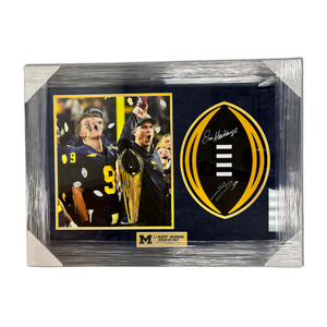 University of Michigan Framed College Football Playoff Decal Autographed by Jim Harbaugh & J.J. McCarthy