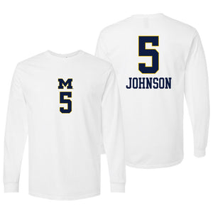 Valiant University of Michigan Volleyball Lydia Johnson #5 White Long Sleeve Jersey Tee