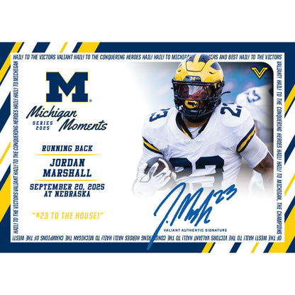 Valiant University of Michigan Football Jordan Marshall 2025 Michigan Moments Trading Card vs. Nebraska
