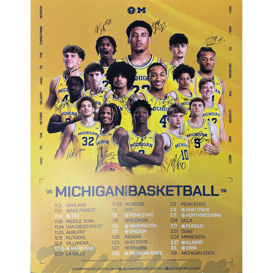 University of Michigan Basketball x Champions Circle Team Signed 2025-2026 Schedule Poster