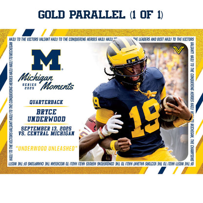 Valiant University of Michigan Football Bryce Underwood 2025 Michigan Moments Trading Card vs. Central Michigan (Chase Parallels and Autograph Cards) [PRE ORDER OPEN UNTIL SATURDAY, SEPTEMBER 20 AT 3:30 PM ET]