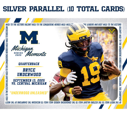 Valiant University of Michigan Football Bryce Underwood 2025 Michigan Moments Trading Card vs. Central Michigan (Chase Parallels and Autograph Cards) [PRE ORDER OPEN UNTIL SATURDAY, SEPTEMBER 20 AT 3:30 PM ET]