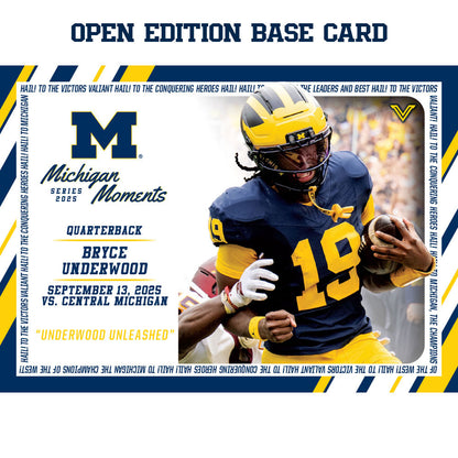 Valiant University of Michigan Football Bryce Underwood 2025 Michigan Moments Trading Card vs. Central Michigan (Chase Parallels and Autograph Cards) [PRE ORDER OPEN UNTIL SATURDAY, SEPTEMBER 20 AT 3:30 PM ET]