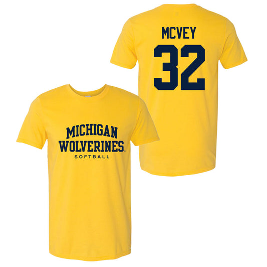 Valiant University of Michigan Softball Ella McVey #32 Wolverines Sport Tee