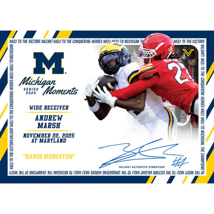 Valiant University of Michigan Football Andrew Marsh 2025 Michigan Moments Trading Card vs. Maryland
