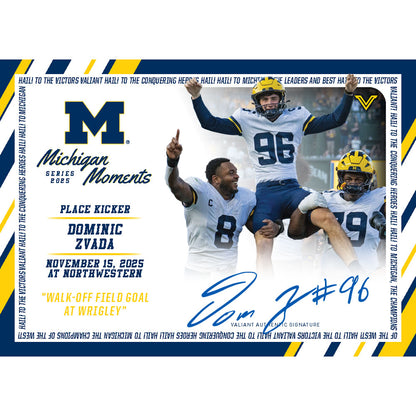Valiant University of Michigan Football Dominic Zvada 2025 Michigan Moments Trading Card vs. Northwestern