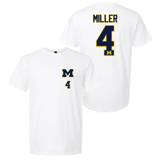 Valiant University of Michigan Soccer Nolan Miller #4 White Left Chest Jersey Tee