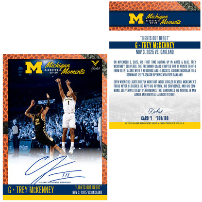 Valiant University of Michigan Basketball Trey McKenney 2025-2026 Michigan Moments Trading Card vs. Oakland