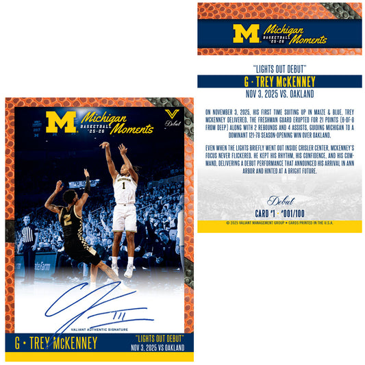 Valiant University of Michigan Basketball Trey McKenney 2025-2026 Michigan Moments Trading Card vs. Oakland