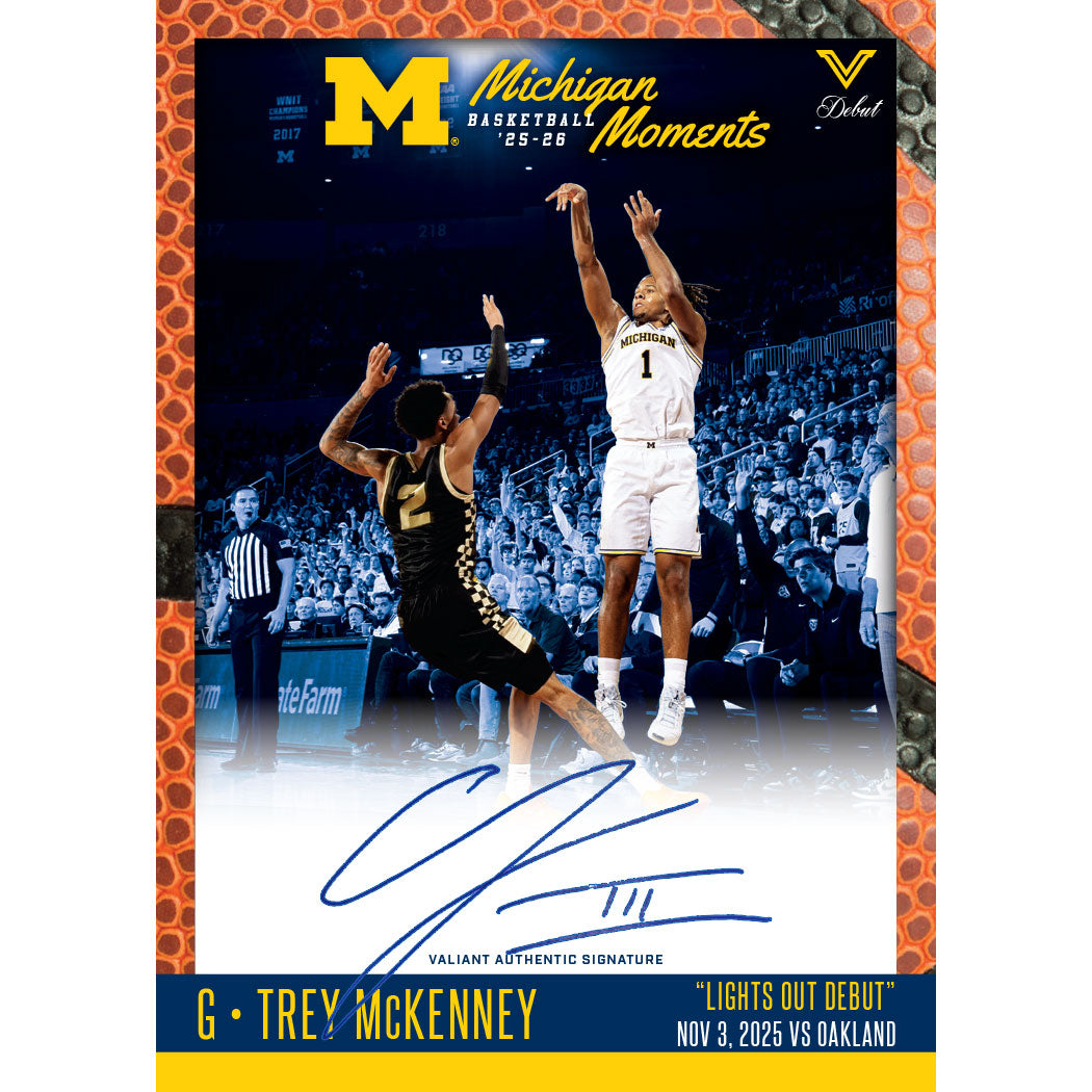 Valiant University of Michigan Basketball Trey McKenney 2025-2026 Michigan Moments Trading Card vs. Oakland