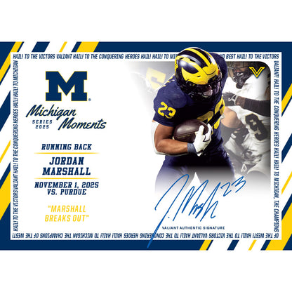 Valiant University of Michigan Football Jordan Marshall 2025 Michigan Moments Trading Card vs. Purdue