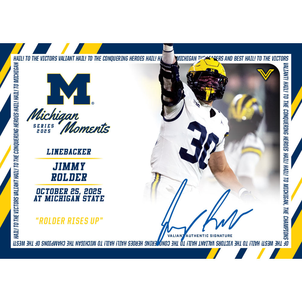 Valiant University of Michigan Football Jimmy Rolder 2025 Michigan Moments Trading Card vs. MSU