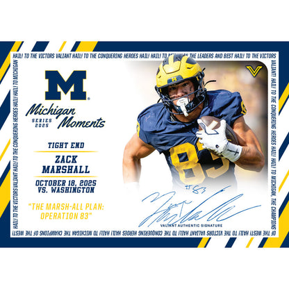 Valiant University of Michigan Football Zack Marshall 2025 Michigan Moments Trading Card vs. Washington