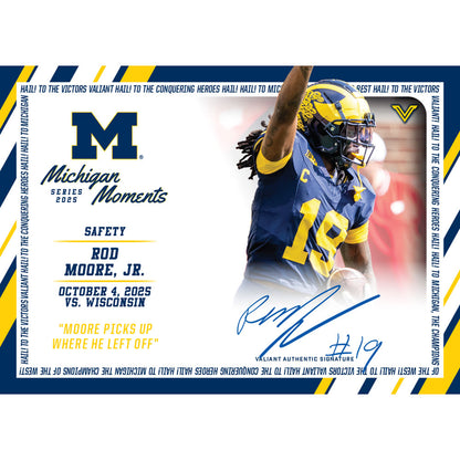 Valiant University of Michigan Football Rod Moore 2025 Michigan Moments Trading Card vs. Wisconsin [Available October 8, 2025 at 10:00 AM ET]