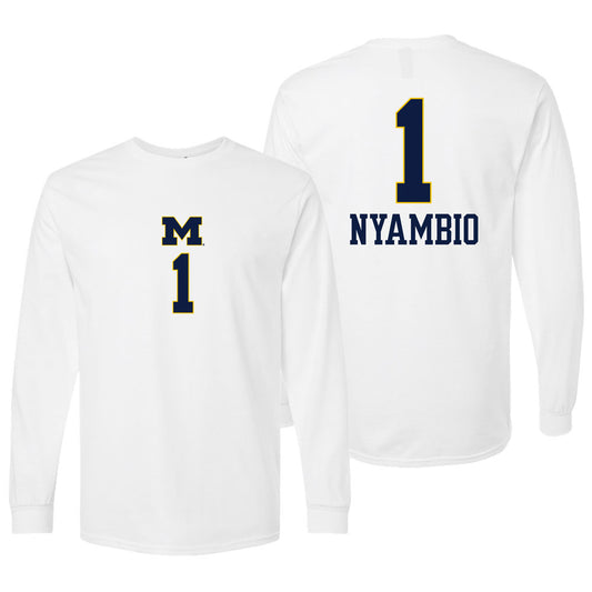 Valiant University of Michigan Volleyball Serena Nyambio #1 White Long Sleeve Jersey Tee