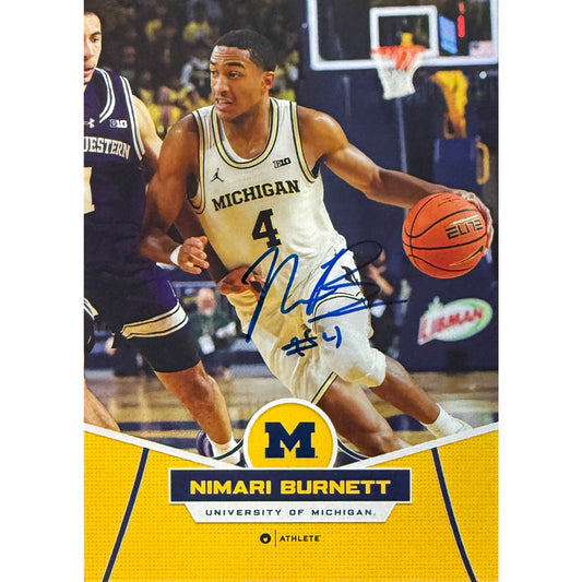 Onit University of Michigan Men's Basketball Nimari Burnett Autographed Maize Base Trading Card
