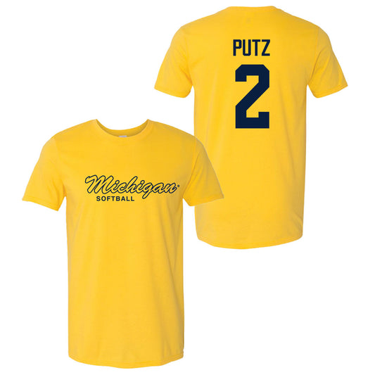 Valiant University of Michigan Softball Lauren Putz #2 Script Michigan Sport Tee