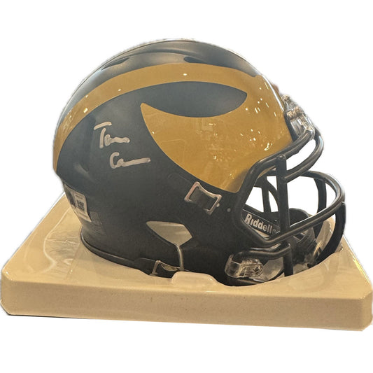 Riddell University of Michigan Speed Mini Helmet Autographed by Tommy Carr