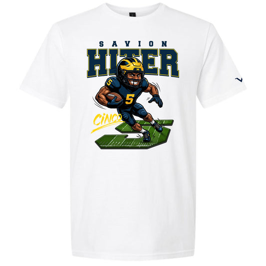 Savion Hiter #5 Michigan Football White Caricature Tee