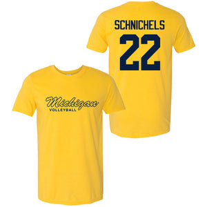 Valiant University of Michigan Volleyball Sydney Schnichels #22 Script Michigan Sport Tee