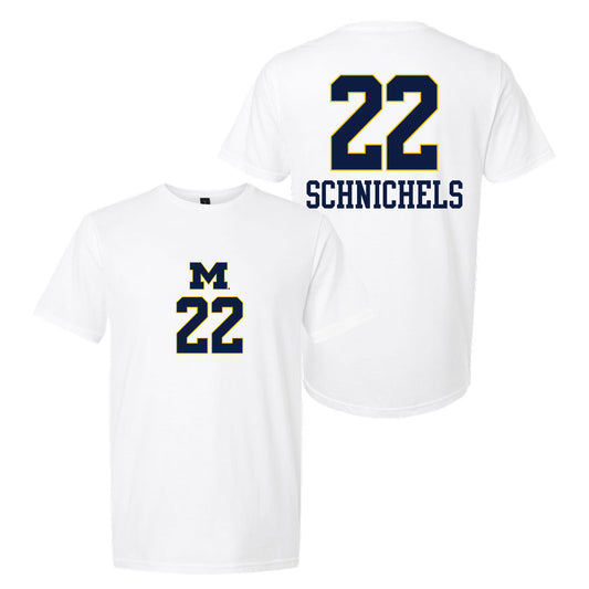 Valiant University of Michigan Volleyball Sydney Schnichels #22 White Jersey Tee