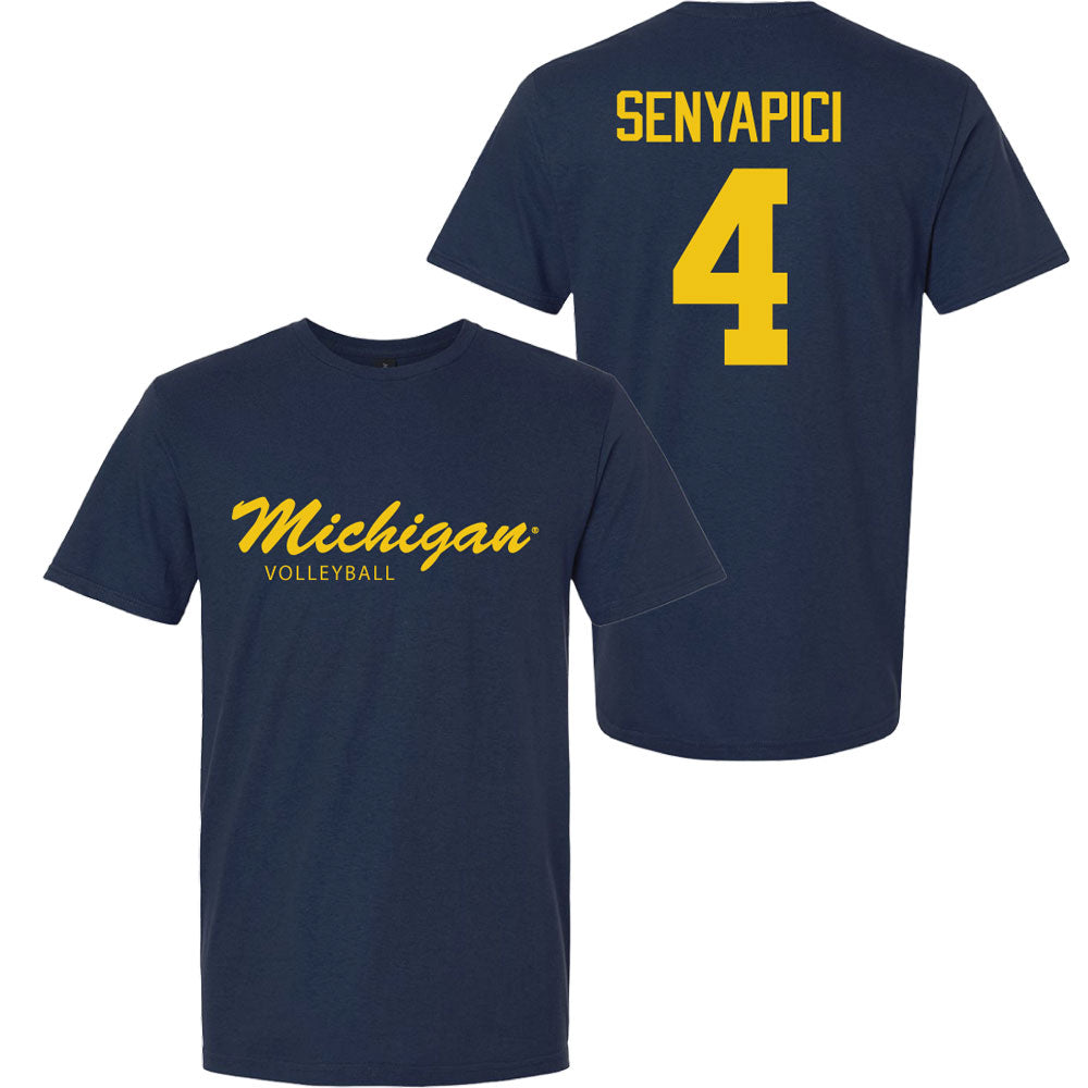 Valiant University of Michigan Volleyball  Ece Senyapici #4 Script Michigan Sport Tee