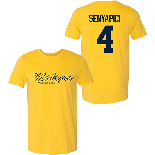 Valiant University of Michigan Volleyball  Ece Senyapici #4 Script Michigan Sport Tee