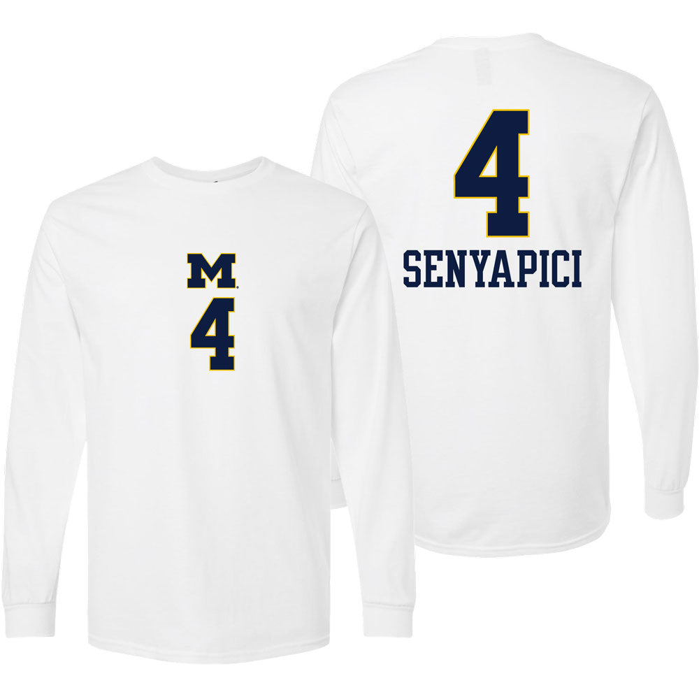 Valiant University of Michigan Volleyball Ece Senyapici #4 White Long Sleeve Jersey Tee