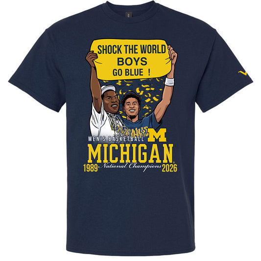 Valiant University of Michigan Men's Basketball 2025-2026 National Champions Yaxel Lendeborg and Glen Rice "Shock The World" Tee