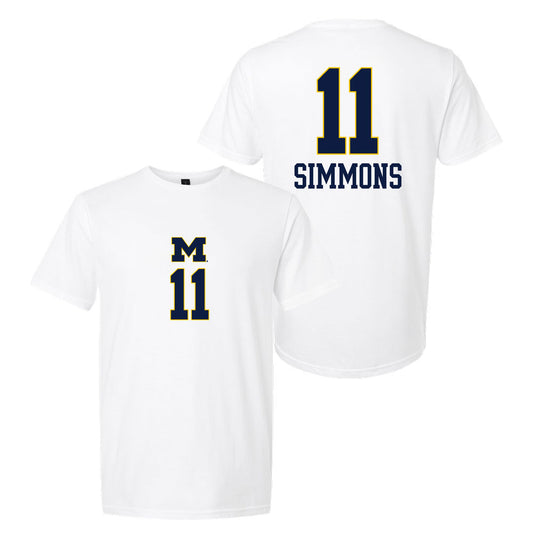 Valiant University of Michigan Volleyball Amalia Simmons #11 White Jersey Tee