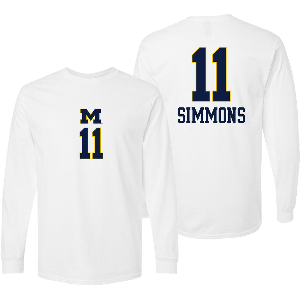 Valiant University of Michigan Volleyball Amalia Simmons #11 White Long Sleeve Jersey Tee
