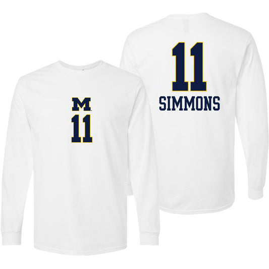 Valiant University of Michigan Volleyball Amalia Simmons #11 White Long Sleeve Jersey Tee