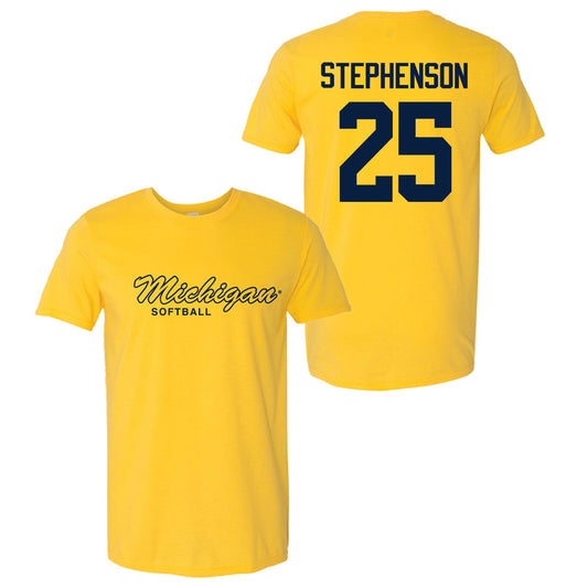 Valiant University of Michigan Softball Ella Stephenson #25 Script Michigan Sport Tee
