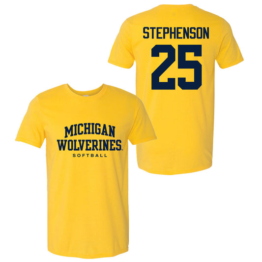 Valiant University of Michigan Softball Ella Stephenson #25 Wolverines Sport Tee