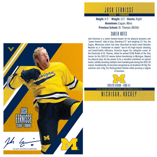 Valiant University of Michigan Hockey Josh Eernisse Autographed Trading Card