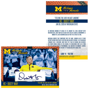 Valiant University of Michigan Men's Basketball Head Coach Dusty May 2025-2026 Michigan Moments Trading Card vs MSU (1/30/2025)