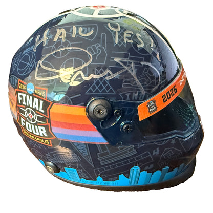 University of Michigan Basketball Final Four Mini Indy Car Helmet – Dual Signed by Head Coach Dusty May & Charlie May with Inscriptions